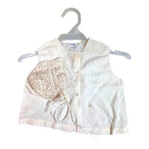 Vintage Made in Phillipines Handmade Baby Vest Shirt Button Up & Bonnet Set READ